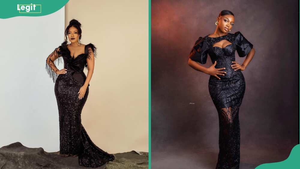 Ladies wearing black sequence gowns