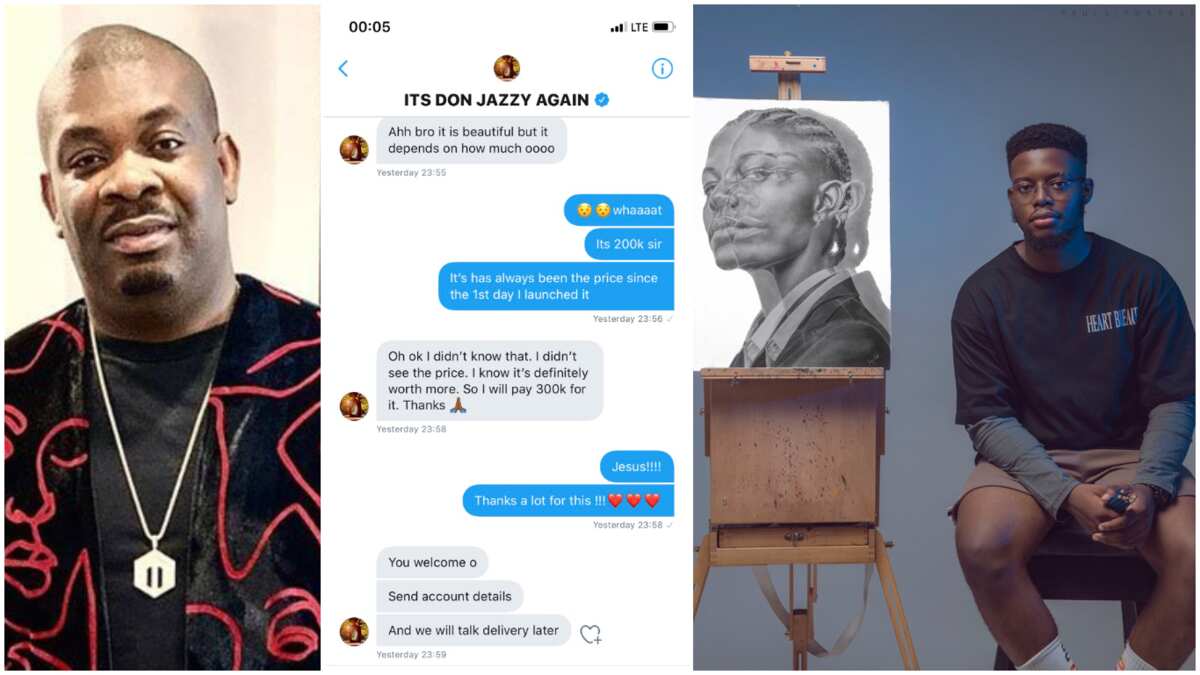 Nigerian man gets N300k on Twitter after he tagged Don Jazzy to his artwork (see their DM conversation)