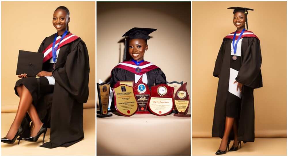 Photos of Moyin who graduated from Babcock University as best student.