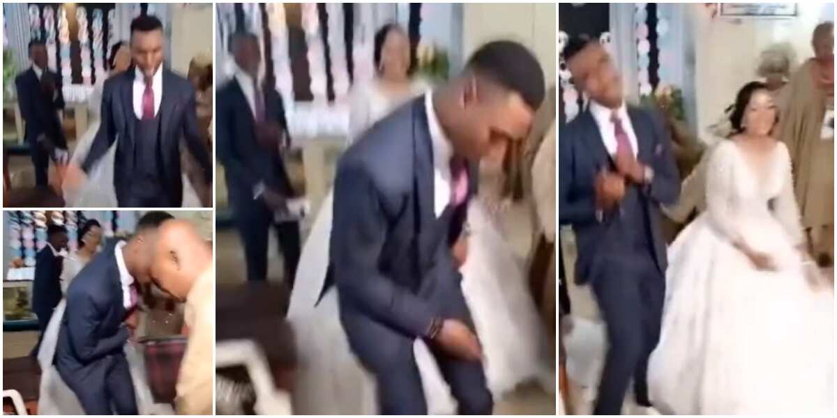 Wife can't dance: Reactions as groom steals show at wedding with fine legwork, leaves bride behind in video