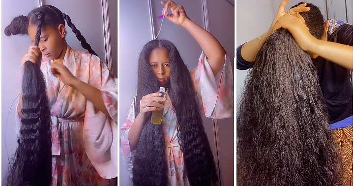 Beautiful Black Lady Shows Off Extremely Long Hair, Video Goes Viral 