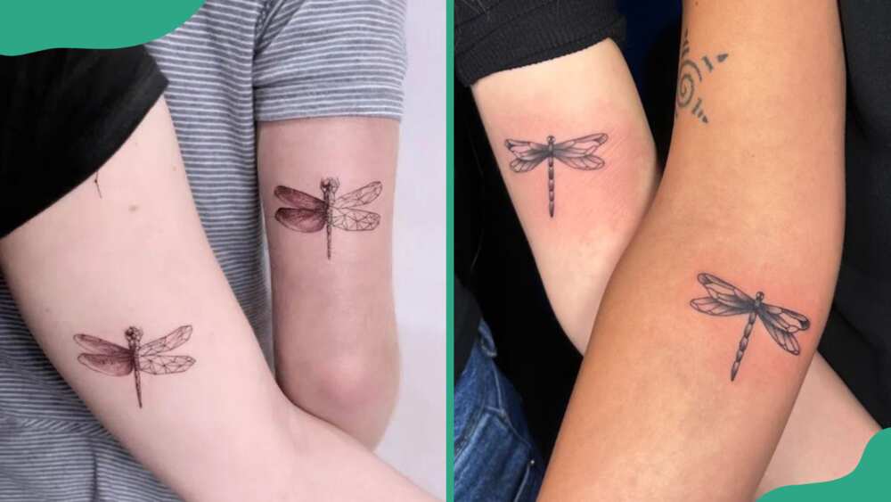 Matching dragonfly tattoos