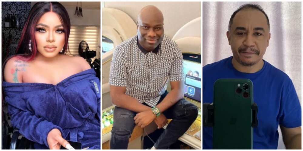 Photos of Bobrisky, Mompha, and Daddy Freeze. Photos of Bobrisky, Mompha, and Daddy Freeze.