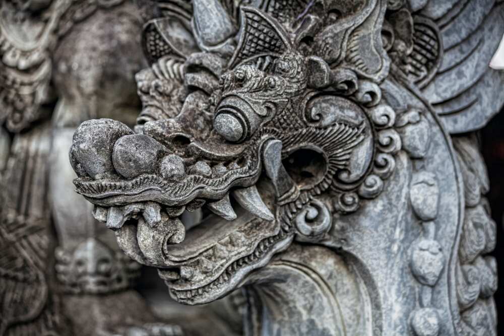 A dragon sculpture in a close-up shot