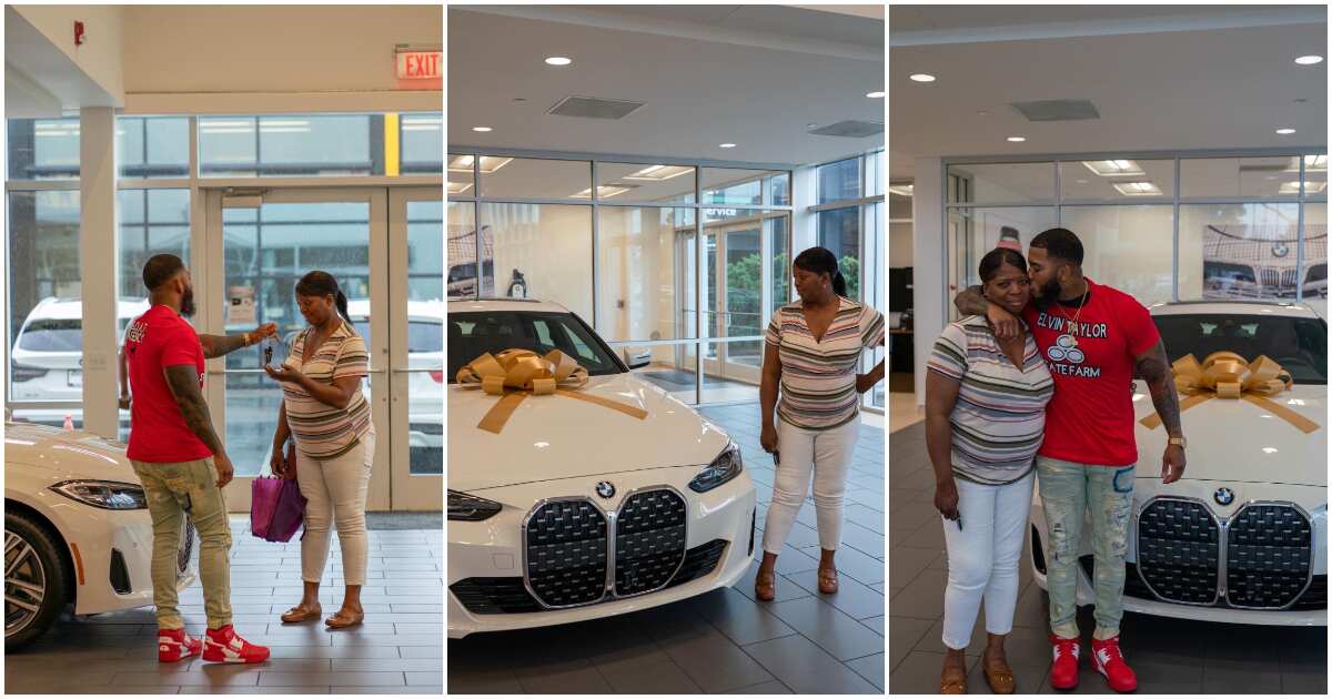 Mum emotional as son takes her to showroom and buys her 2022 BMW car