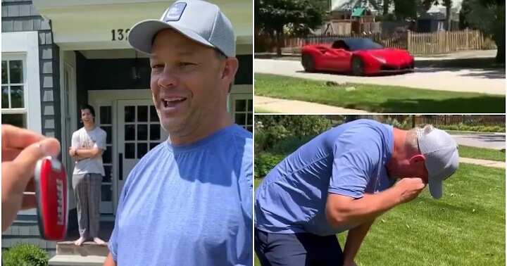 Son gifts father car, dream car, birthday