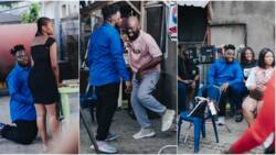 "Abeg who buy u new shoe?" Funny reactions as Oga Sabinus shares lovely moments from his new movie shoot