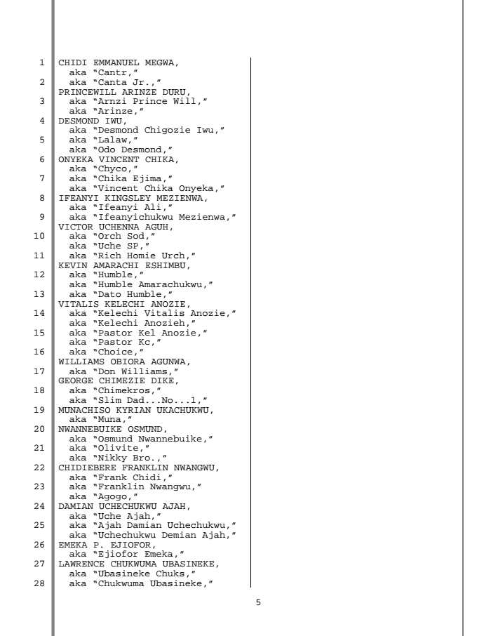 FBI: Full list of 80 Nigerians raided in the US for alleged fraud