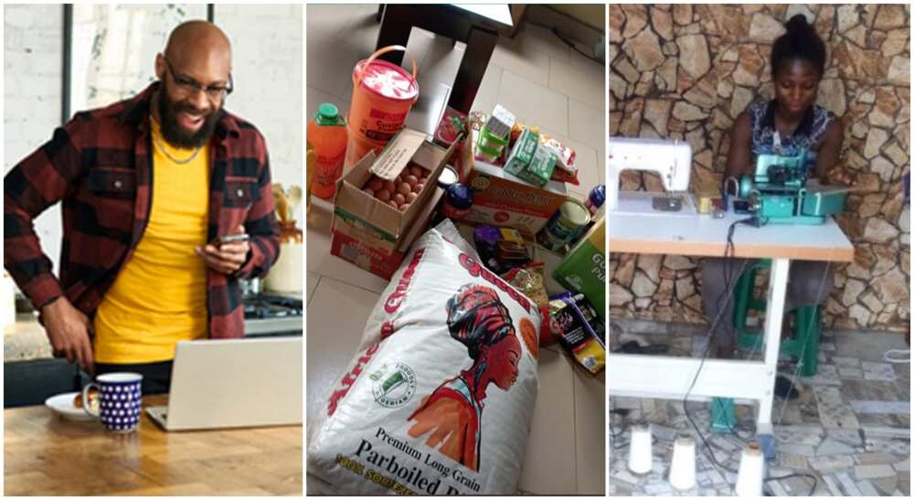 Photos of a man, Christmas food items bought by a Nigerian woman for her family.