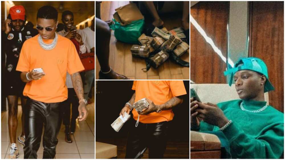 Wizkid shares photos of more cash bundles at his feet, Nigerians react