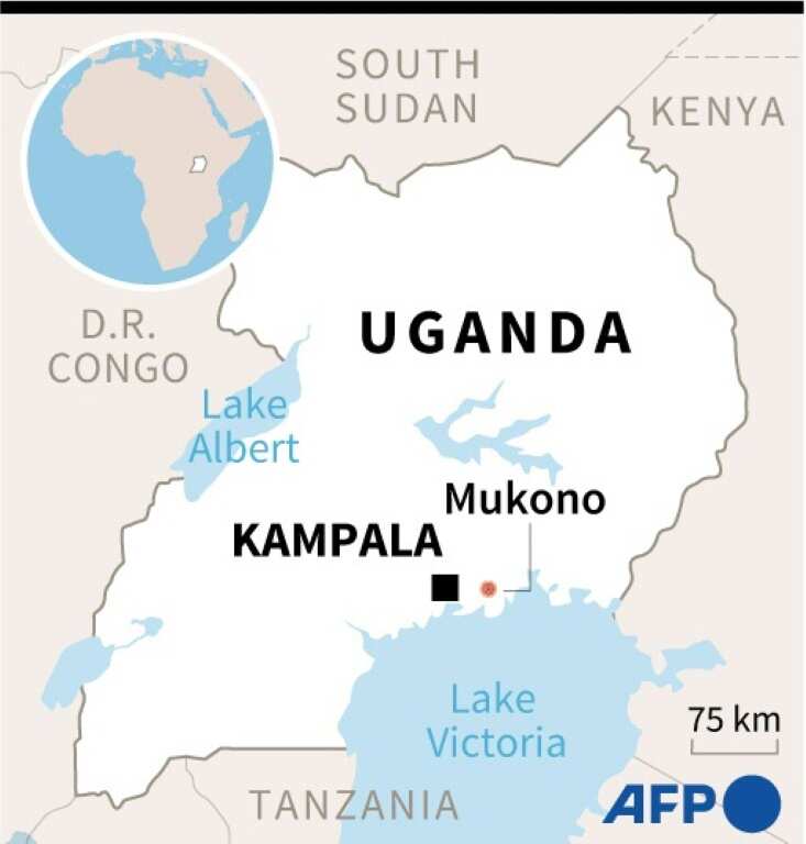 Map of Uganda locating Mukono, where a deadly fire broke out at a school for the blind