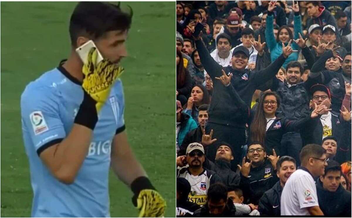 Drama as goalkeeper gets phone thrown at him, answers in on the pitch