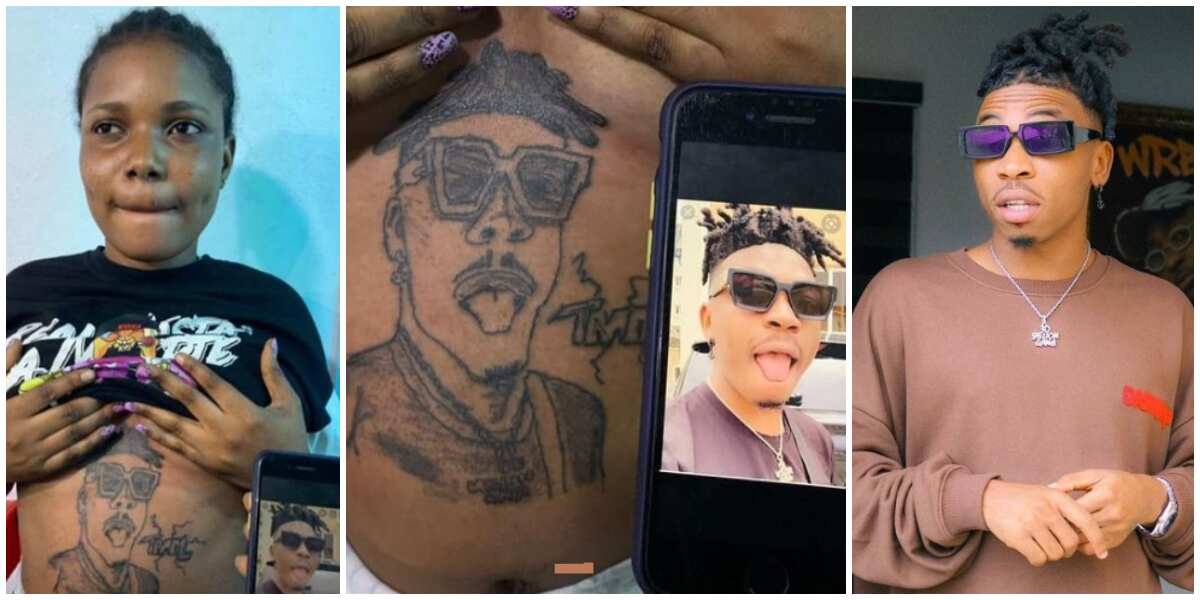 Them no go give you money: Nigerians react as fan tattoos singer Mayorkun on stomach