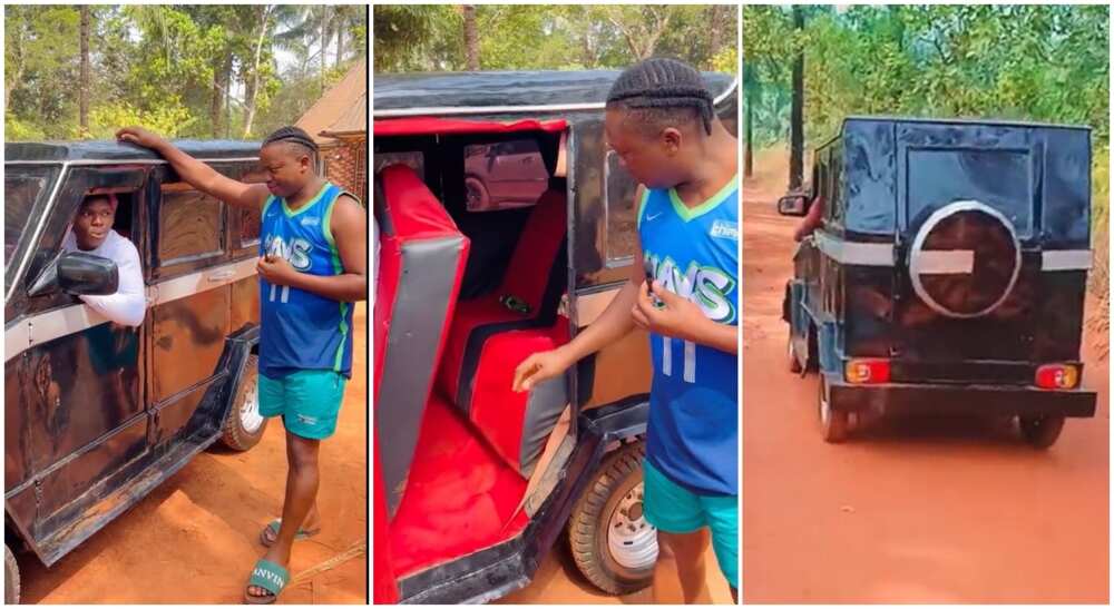Photos of Mama Uka and a Nigerian boy who built a G-Wagon.