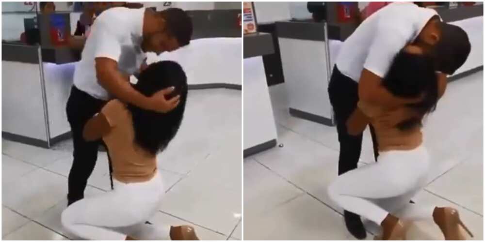 Lady goes down on one knee as she proposes to boyfriend