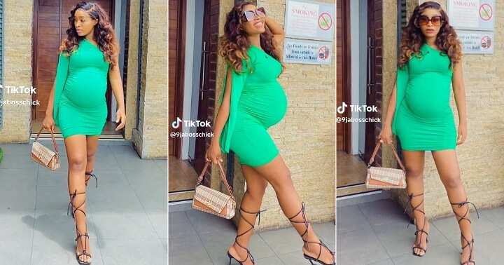Pregnant lady slays in green gown