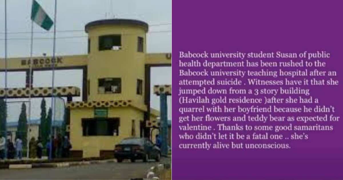 Babcock female student allegedly jumps from 3-storey hostel due to Valentine disappointment (video)