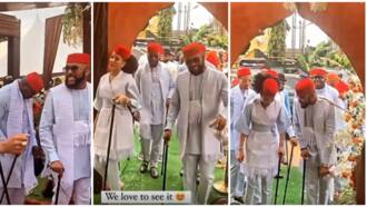 Banky W, Adesua steal the show at Mercy Chinwo's trad wedding with grand entrance, couple opens dance floor