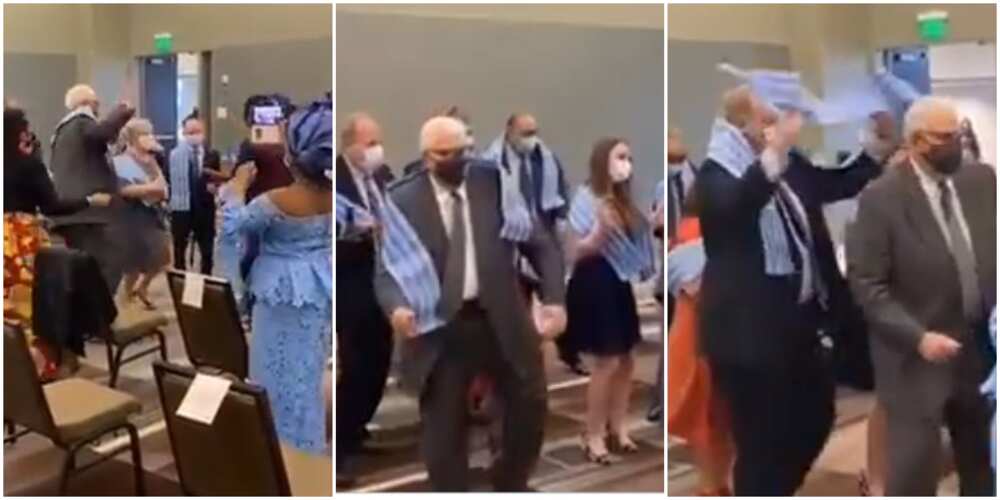 White man steals the show with hilarious dance moves at a Nigerian occasion, viral video stirs reactions