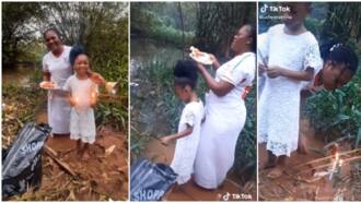 Nigerian lady takes daughter to the river on her 5th birthday, says water gave her the kid, video causes stir