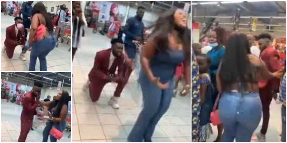 Nigerians react to video of lady slapping her boyfriend after saying yes to his proposal, the man left angrily