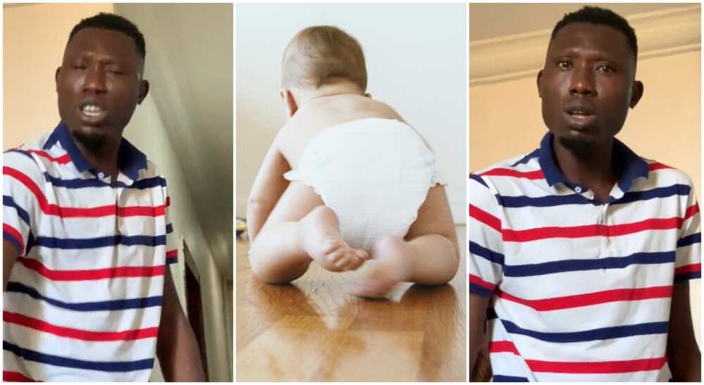 Photos of a Nigerian dad who says he is tired of buying baby diapers.