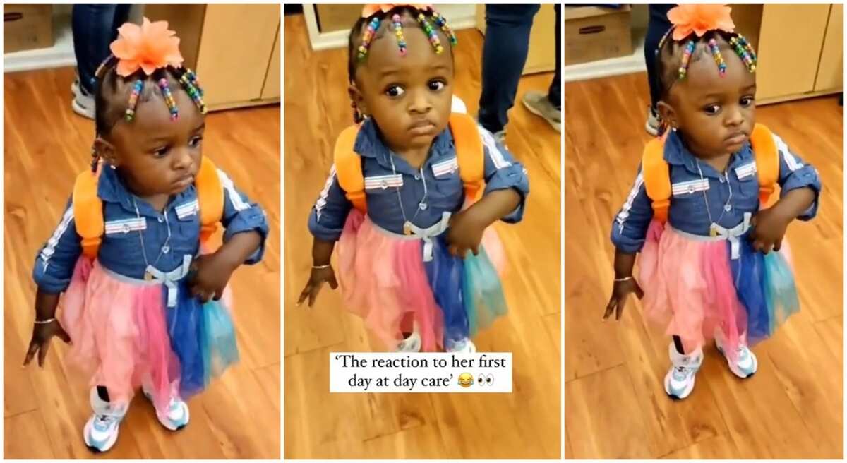 Video: Little girl reacts in a funny way on her first day in school