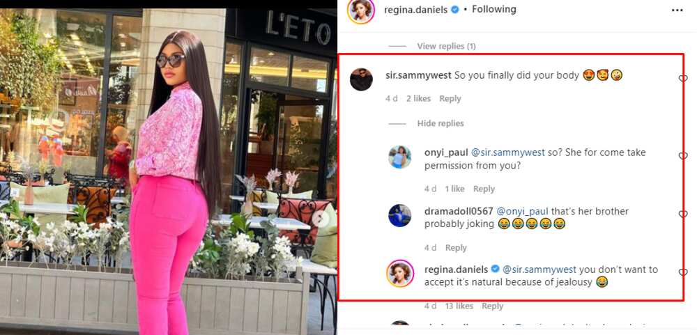 Regina Daniels allegedly does cosmetic surgery.