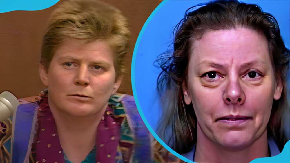 Tyria Moore giving her testimony (L). Aileen Wuornos at Florida Department of Corrections (R)