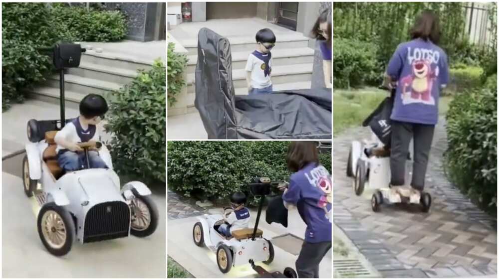 Sweet moment kid carries 'mum' with his toy car, video gets many emotional