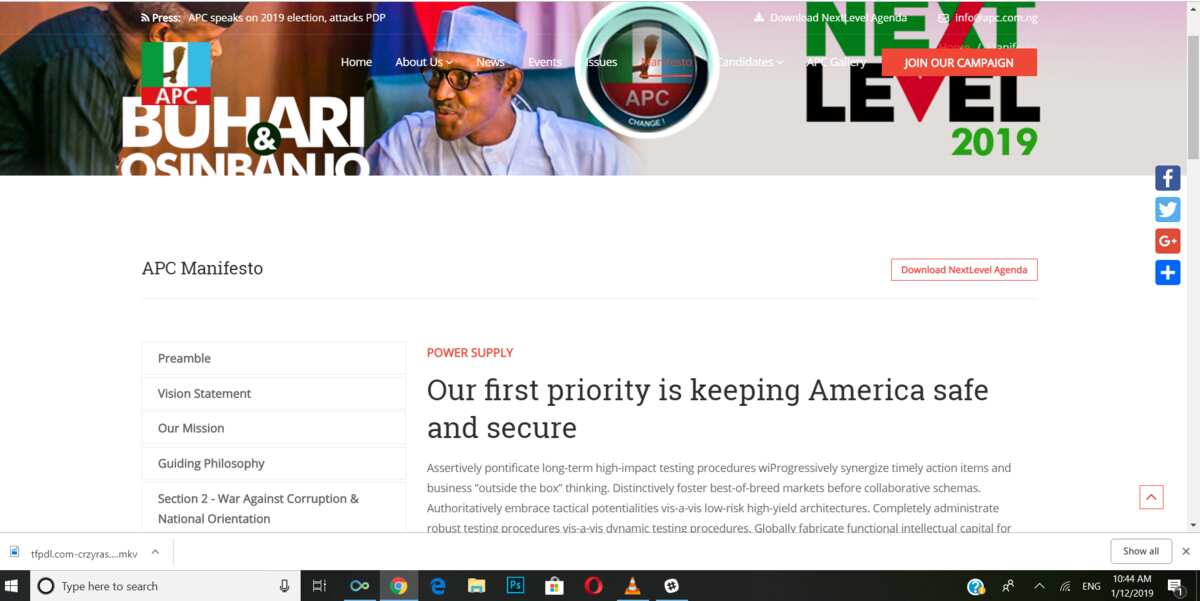 A screenshot of the plagiarised manifesto on APC manifesto. Credit: The Guardian