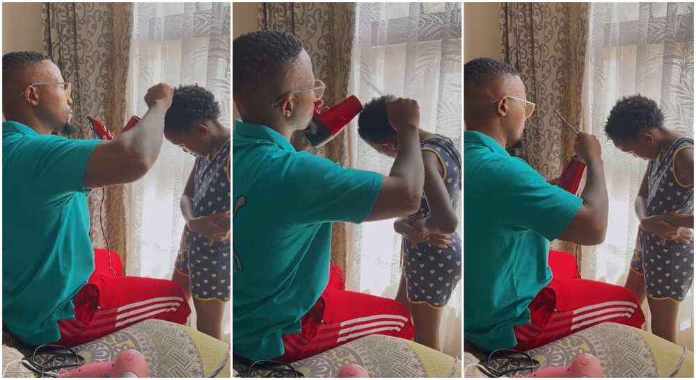Photos of a dad combing his daughter's hair.