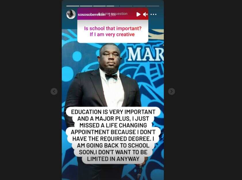 Education Is Very Important, Soso Soberekon Laments After Missing Big Opportunity for Not Having Degree Education Is Very Important, Soso Soberekon Laments After Missing Big Opportunity for Not Having Degree