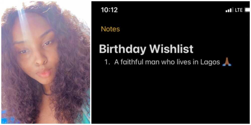 Be Realistic: Lady's Birthday Wishlist to Find a Faithful Man in Lagos Met with Hilarious Reactions