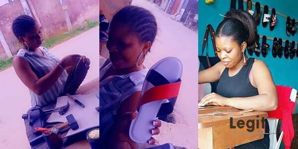 Osinachi Nwogu dropped out from the Abia State Polytechnic, Aba to due to hardship, but she has learned shoemaking and is doing well in Port Harcourt