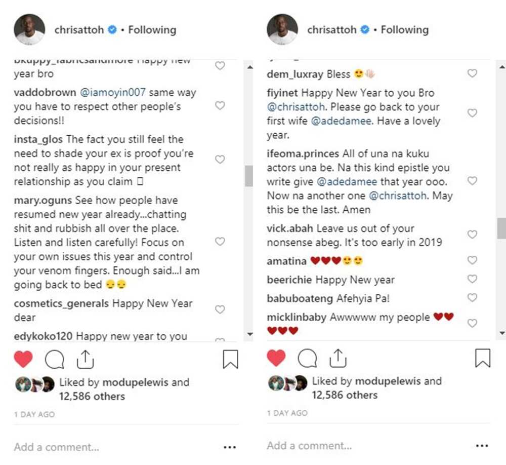 Actor Chris Attoh stylishly shades ex-wife Damilola Adegbite in New Year’s post (photo)