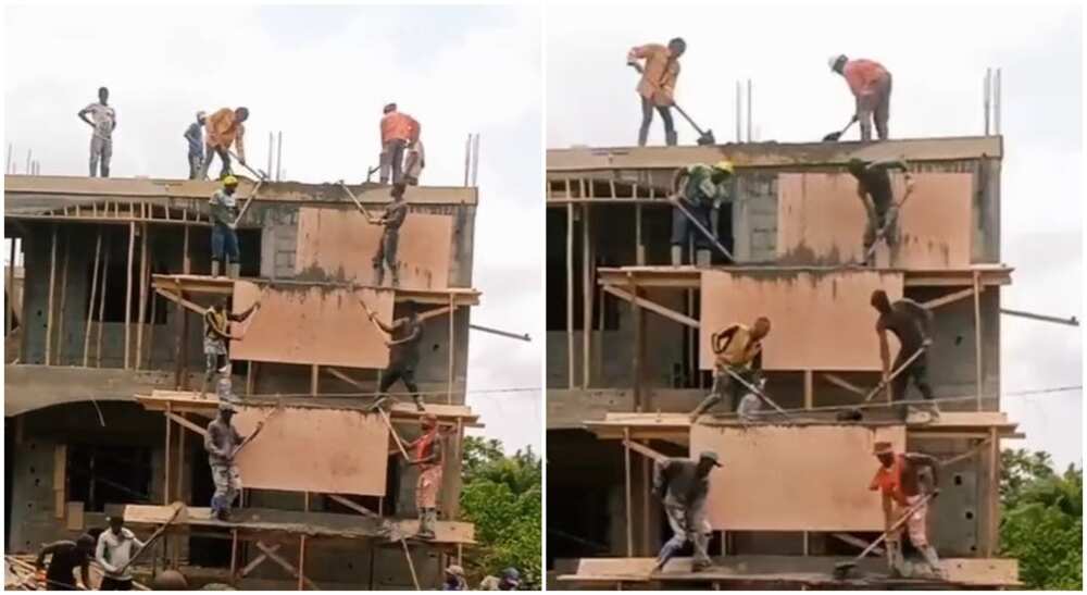 Photos of men working hard at a construction site.
