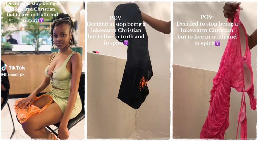 Photos of Precious Thamani, a lady who set her skimpy clothes on fire.