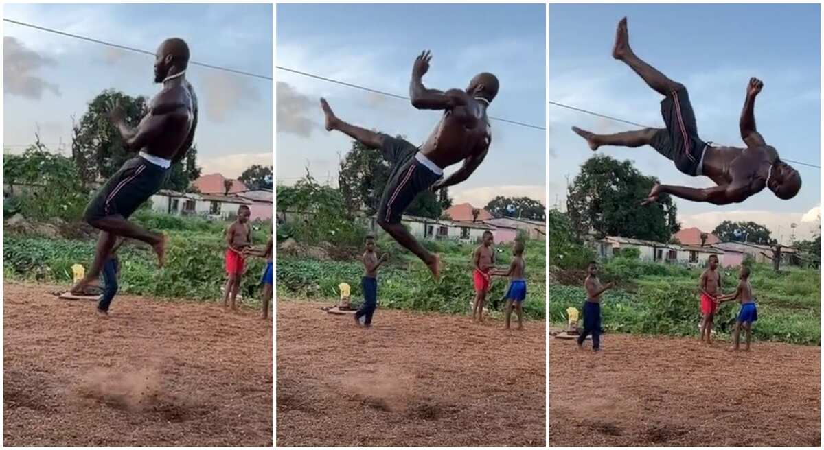 Video: Energetic man turns powerfully like a cat in the air, lands on his feet