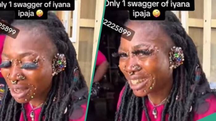 Woman's multiple facial piercings gives netizens tough time: "Dis one just park iron full her ears."