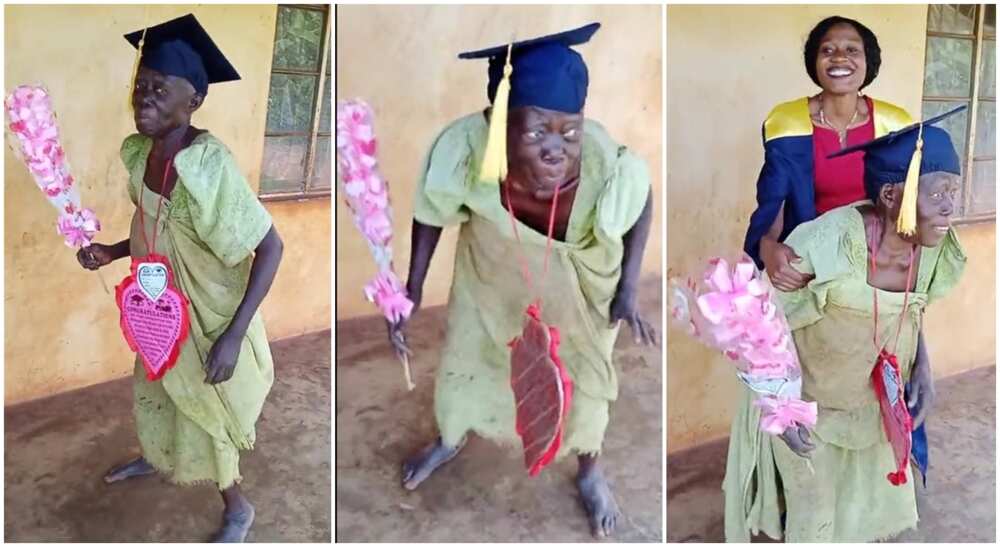Photos of a mother dancing happily with daughter's grauation cap. Photos of a mother dancing happily with daughter's grauation cap.