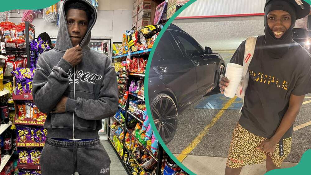 Pgf Nuk in a store and the rapper in a garage