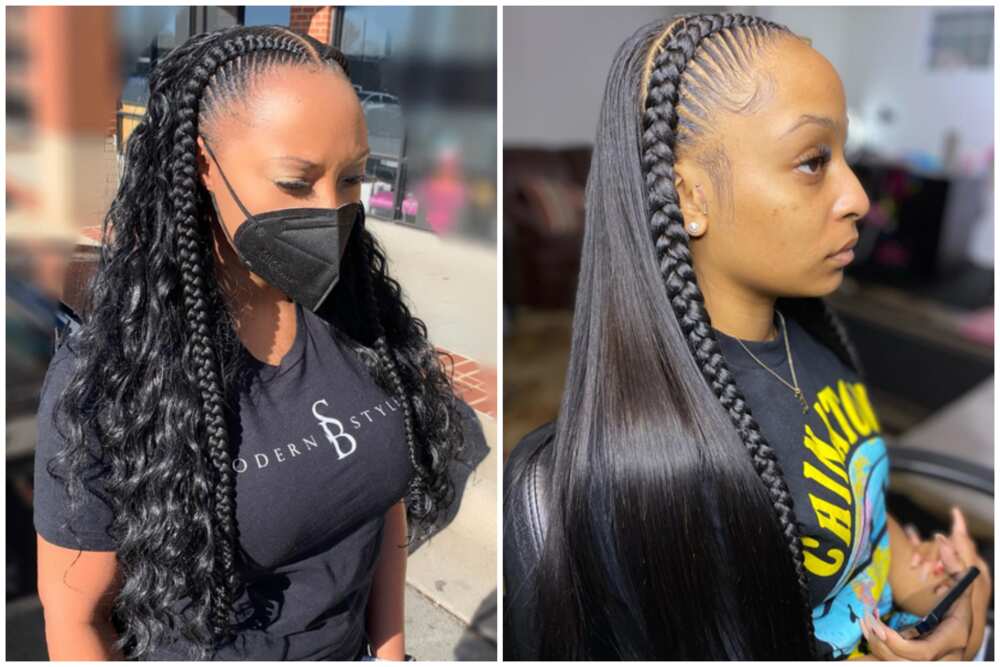 Stitch braids with sew-in at the back.