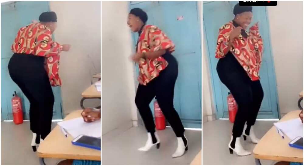 Photos of a lecturer dancing inside a class.