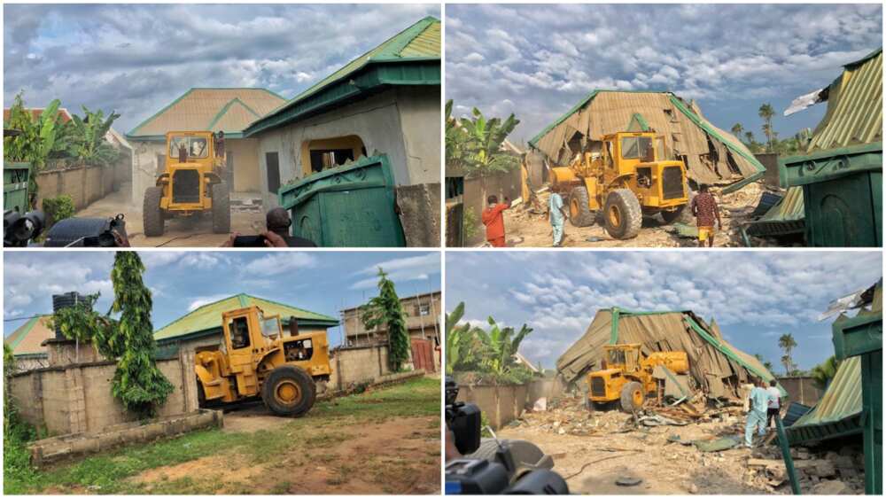 Gov Ortom Demolishes Building Where Kidnapped Commissioner’s Wife Was Kept in Benue