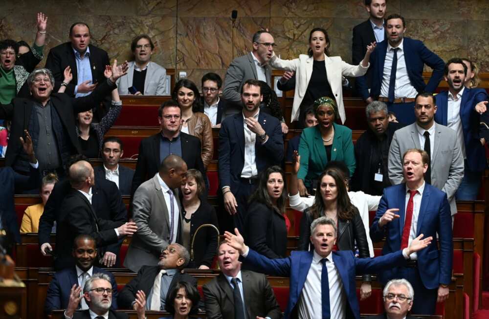 French left-wing lawmakers react to Prime Minister Elisabeth Borne invoking the 49.3