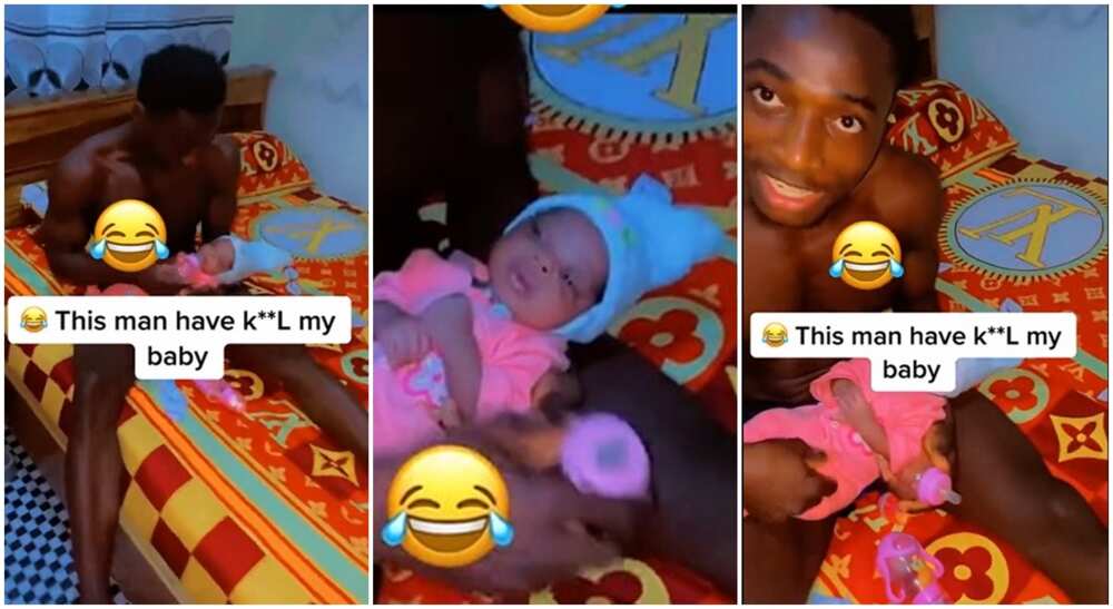 Photos of Nigerian man Big Miller and his infant baby who he fed.