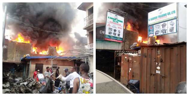 BREAKING: Video, Photos Emerge as Fire Guts Popular Spare Parts Market in Lagos