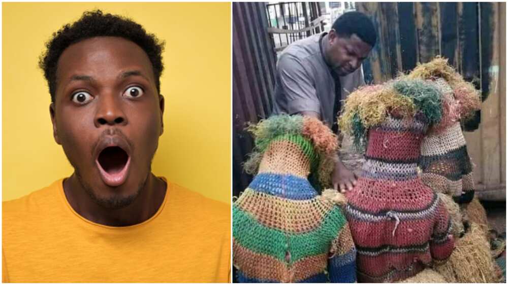 Photo Captures Moment 3 Masquerades Kneel Before Pastor for Prayers, 'Give their Lives to Christ' Photo Captures Moment 3 Masquerades Kneel Before Pastor for Prayers, 'Give their Lives to Christ'