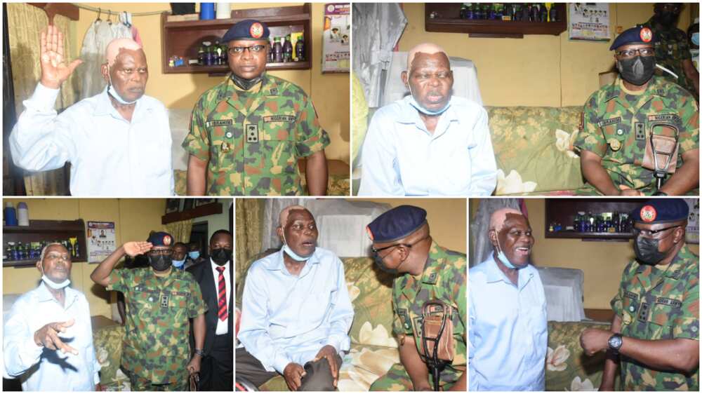 Photos Show Present Condition of Man Who Composed NYSC Anthem, Top Nigeria’s Military Head Visits Him